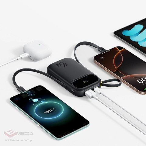 Powerbank Baseus EnerFill FC31 QPow3 20000mAh 45W z wyświetlaczem cyfrowym z 2 wbudowanymi kablami USB-C - czarny