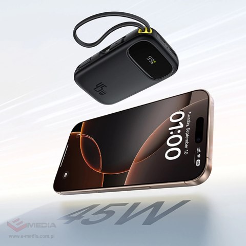 Powerbank Baseus EnerFill FC31 QPow3 20000mAh 45W z wyświetlaczem cyfrowym z 2 wbudowanymi kablami USB-C - czarny