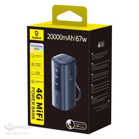 Powerbank Baseus EnerGeek GX11 MiFi 20000mAh 67W z funkcją Wi-Fi - czarny