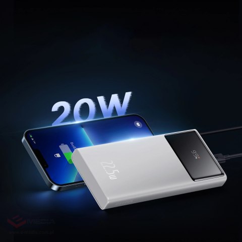 Powerbank Baseus Star-Lord 10000mAh 22,5W z wyświetlaczem cyfrowym i kablem USB-C 3A 30cm - biały