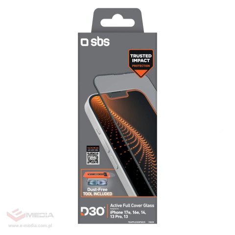 Szkło hartowane SBS D3O na iPhone 13/13 Pro/14/16e/17e z aplikatorem
