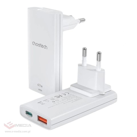 Ładowarka sieciowa Choetech PD6011 65 W GaN Ultra USB-C + USB-A - biała