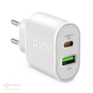 Ładowarka sieciowa SBS TETRPD20W 20W USB-A USB-C z Power Delivery - biała