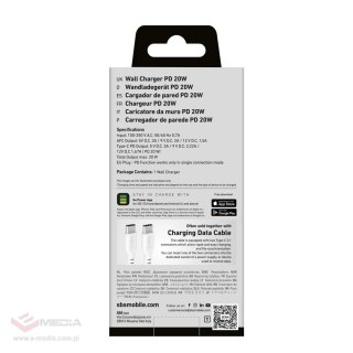 Ładowarka sieciowa SBS TETRPD20W 20W USB-A USB-C z Power Delivery - biała