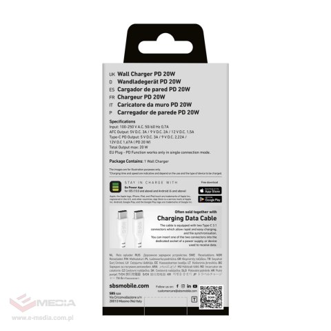 Ładowarka sieciowa SBS TETRPD20W 20W USB-A USB-C z Power Delivery - biała