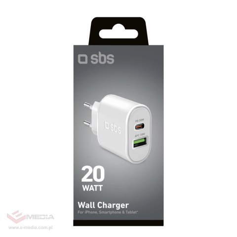 Ładowarka sieciowa SBS TETRPD20W 20W USB-A USB-C z Power Delivery - biała