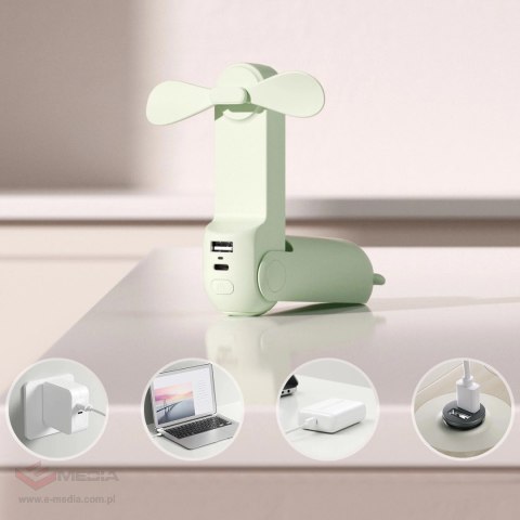 Mini wentylator Jisulife Handheld Fan Life8 Plus przenośny wiatraczek USB z funkcją powerbanka 4500mAh i latarką - zielony