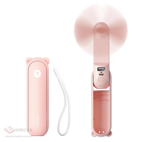 Mini wentylator Jisulife Handheld Fan Life8 przenośny wiatraczek USB z funkcją powerbanka 2000mAh i latarką - różowy