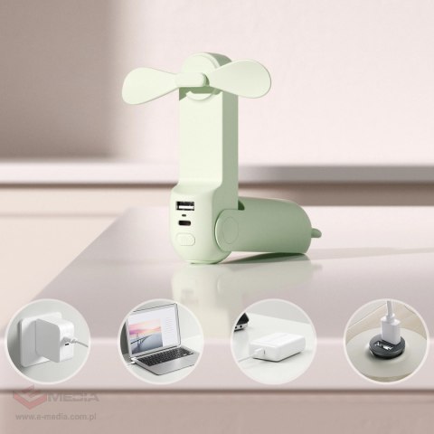 Mini wentylator Jisulife Handheld Fan Life8 przenośny wiatraczek USB z funkcją powerbanka 2000mAh i latarką - zielony