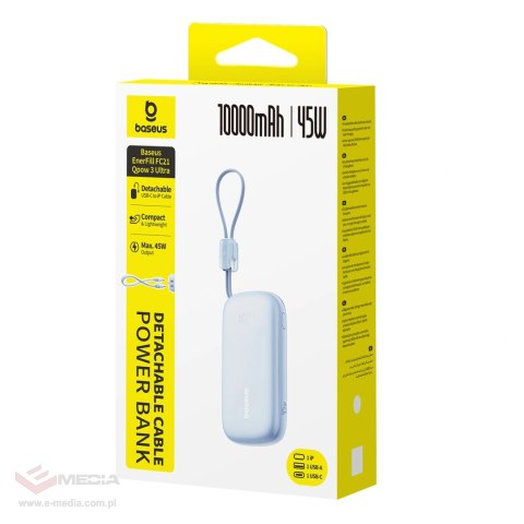 Powerbank Baseus EnerFill FC21 Qpow 3 Ultra 10000mAh 45W z odłączanym kablem USB-C/Lightning - niebieski