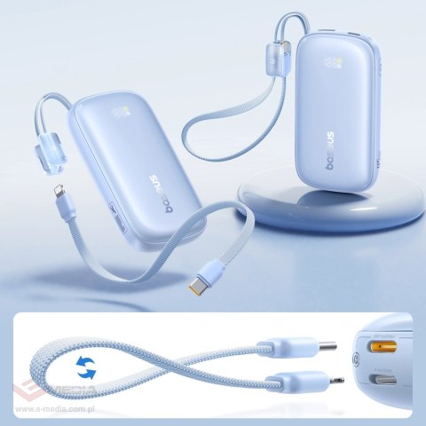 Powerbank Baseus EnerFill FC21 Qpow 3 Ultra 10000mAh 45W z odłączanym kablem USB-C/Lightning - niebieski