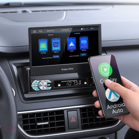 Radio samochodowe Kruger&Matz KM2018 z wysuwanym ekranem 7" CarPlay/AndroidAuto