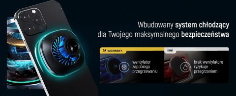 Uchwyt samochodowy Wozinsky WCT5-Q6S2Y z ładowarką indukcyjną Qi/MagSafe 15W na kratkę wentylacji z wentylatorem - czarny