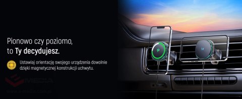 Uchwyt samochodowy Wozinsky WCT5-Q6S2Y z ładowarką indukcyjną Qi/MagSafe 15W na kratkę wentylacji z wentylatorem - czarny