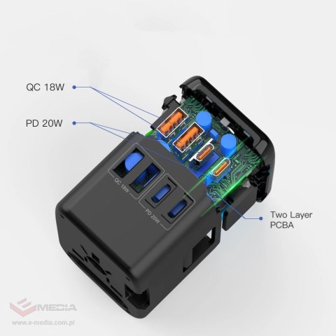Adapter Tech-Protect TA200 EU / UK / US / AU - czarny