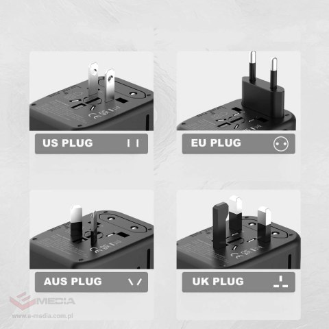 Adapter Tech-Protect TA200 EU / UK / US / AU - czarny