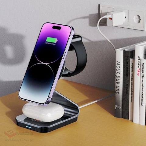 Ładowarka Tech-Protect QI15W-A29 indukcyjna 3w1 z MagSafe na smartfon / Apple Watch / AirPods - czarna