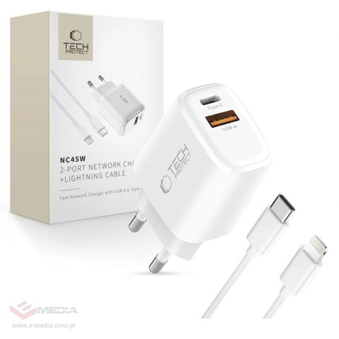 Ładowarka sieciowa Tech-Protect NCA45W-GAN 2-Port 45W - biała