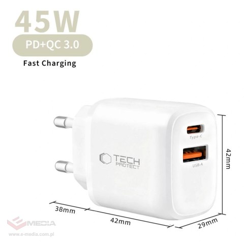 Ładowarka sieciowa Tech-Protect NCA45W-GAN 2-Port 45W - biała