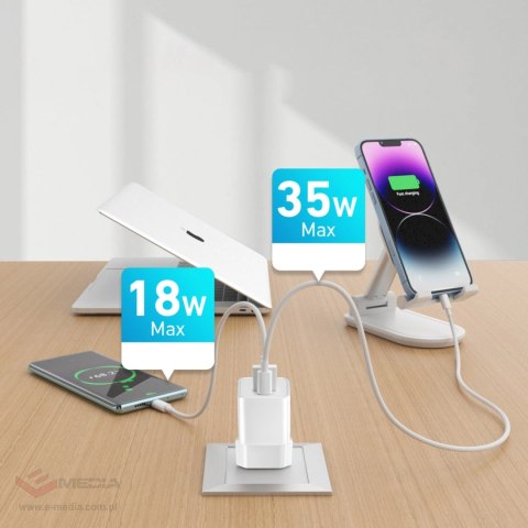 Ładowarka sieciowa Wozinsky WWC-35W GaN USB-A + USB-C - biała