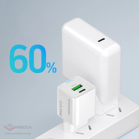 Ładowarka sieciowa Wozinsky WWC-35W GaN USB-A + USB-C - biała