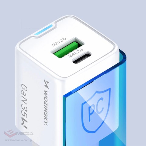 Ładowarka sieciowa Wozinsky WWC-35W GaN USB-A + USB-C - biała