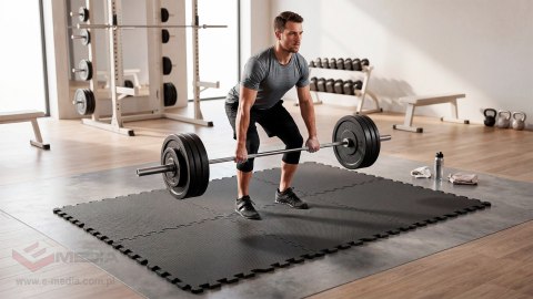 Mata ochronna pod sprzęt fitness i do ćwiczeń na siłowni, puzzle 60x60cm, zestaw 9 szt., 180x180cm, REBEL ACTIVE