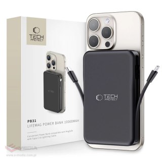 Powerbank Tech-Protect LifeMag PB31 z MagSafe 10000mAh 15W USB-C / USB-A / wbudowane kable USB-C / Lightning - czarny