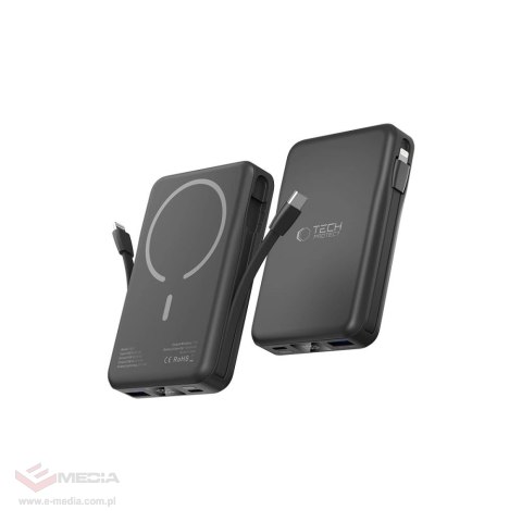 Powerbank Tech-Protect LifeMag PB31 z MagSafe 10000mAh 15W USB-C / USB-A / wbudowane kable USB-C / Lightning - czarny