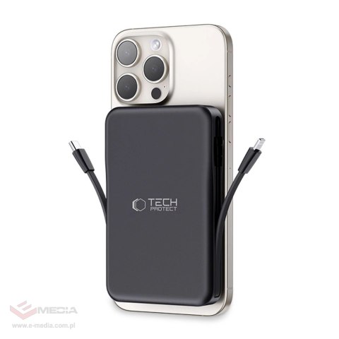 Powerbank Tech-Protect LifeMag PB31 z MagSafe 10000mAh 15W USB-C / USB-A / wbudowane kable USB-C / Lightning - czarny