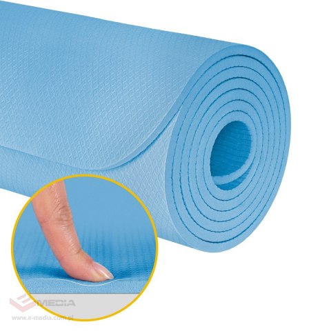 Mata gimnastyczna do ćwiczeń joga, pilates, fitness, 183x61cm, grubość 1cm, materiał TPE, niebieska, REBEL ACTIVE