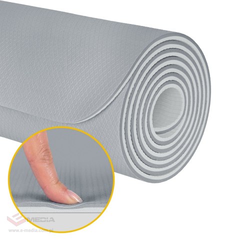 Mata gimnastyczna do ćwiczeń joga, pilates, fitness, 183x61cm, grubość 1cm, materiał TPE, szara, REBEL ACTIVE