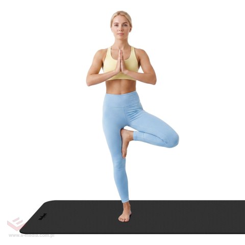 Mata gimnastyczna do ćwiczeń joga, pilates, fitness, 183x61cm, grubość 4mm, materiał TPE, czarna, REBEL ACTIVE