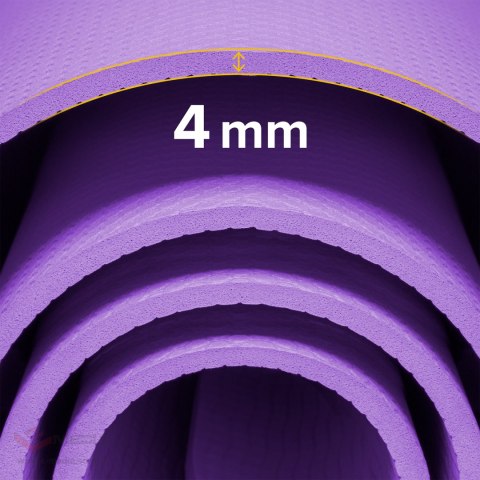 Mata gimnastyczna do ćwiczeń joga, pilates, fitness, 183x61cm, grubość 4mm, materiał TPE, fioletowa, REBEL ACTIVE
