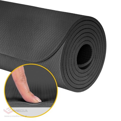 Mata gimnastyczna do ćwiczeń joga, pilates, fitness, 200x115cm, grubość 1cm, materiał TPE, czarna, REBEL ACTIVE