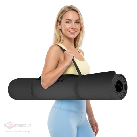 Mata gimnastyczna do ćwiczeń joga, pilates, fitness, 200x115cm, grubość 1cm, materiał TPE, czarna, REBEL ACTIVE