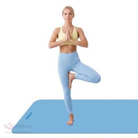 Mata gimnastyczna do ćwiczeń joga, pilates, fitness, 200x115cm, grubość 1cm, materiał TPE, niebieska, REBEL ACTIVE