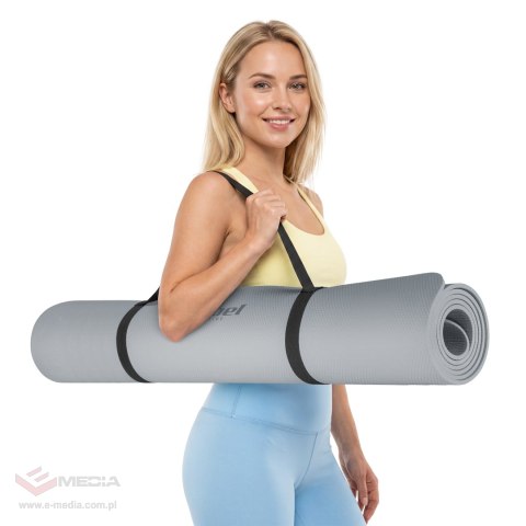Mata gimnastyczna do ćwiczeń joga, pilates, fitness, 200x115cm, grubość 1cm, materiał TPE, szara, REBEL ACTIVE