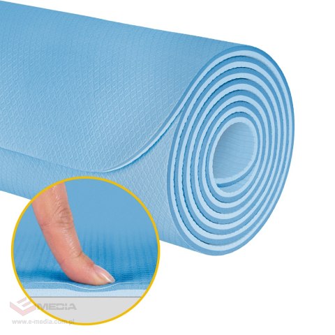 Mata gimnastyczna do ćwiczeń joga, pilates, fitness, 200x90cm, grubość 1cm, materiał TPE, niebieska, REBEL ACTIVE