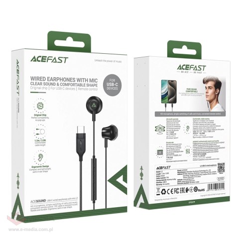 Słuchawki douszne Acefast L2 ze złączem USB-C, mikrofonem i pilotem 1,2 m - czarne