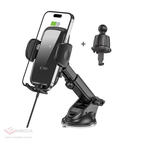 Uchwyt Tech-Protect CM15W-V1 samochodowy na telefon z ładowarką indukcyjną 15W na kokpit / kratkę nawiewu - czarny