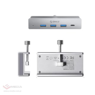 Hub Orico MH4PC montowany na zacisk USB-C / 3x USB-A 3.0 + 1x USB-C 3.0 - srebrny