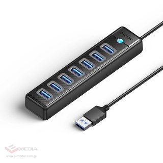 Hub Orico PW7U-U3 7x USB-A 3.0 + USB-C 5V/3A 1m - czarny