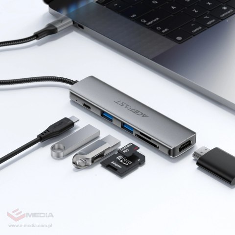 Hub USB Acefast J18 stacja dokująca USB-C 6w1 HDMI 4K 60Hz PD90W - szara