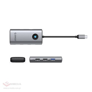 Hub USB-C Orico PW11-5P stacja dokująca 1x USB-A 3.0 + 2x USB-A 2.0 + 1x USB-C PD + 1x HDMI - szara