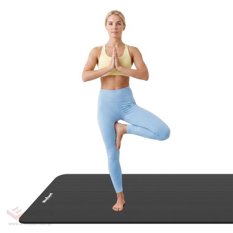 Mata gimnastyczna do ćwiczeń joga, pilates, fitness, 190x115cm, grubość 2cm, materiał NBR, czarna, REBEL ACTIVE