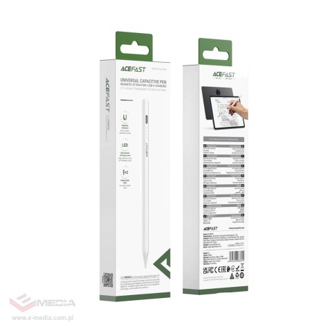 Rysik stylus pojemnościowy Acefast V1 uniwersalny z 2 wymiennymi końcówkami - biały