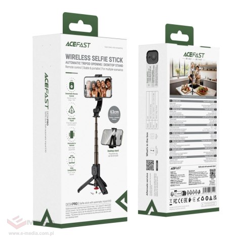 Selfie stick Acefast E42 z automatycznym statywem i pilotem Bluetooth 63 cm - czarny