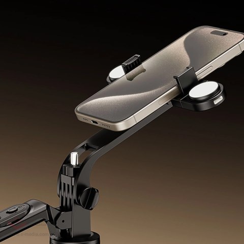 Wozinsky Selfie stick WH181D-Y1S teleskopowy statyw 1.75m ze stopu aluminium z podwójną lampą i uchwytem na telefon - czarny