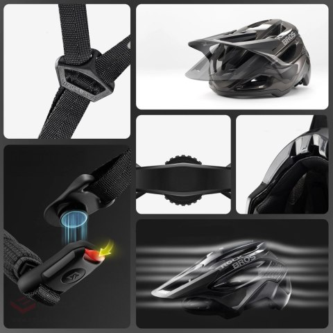 Kask rowerowy Rockbros LK-99 na rower górski z regulowanym daszkiem i zapięciem magnetycznym 58-62 cm - tytanowy